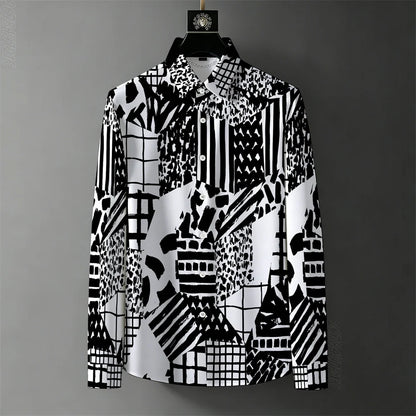 Teglex Men's Retro Graffiti Print Long Sleeve Shirt