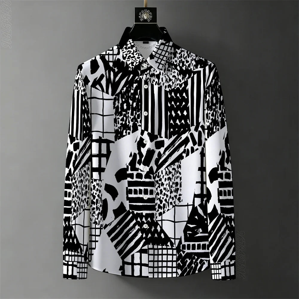 Teglex Men's Retro Graffiti Print Long Sleeve Shirt