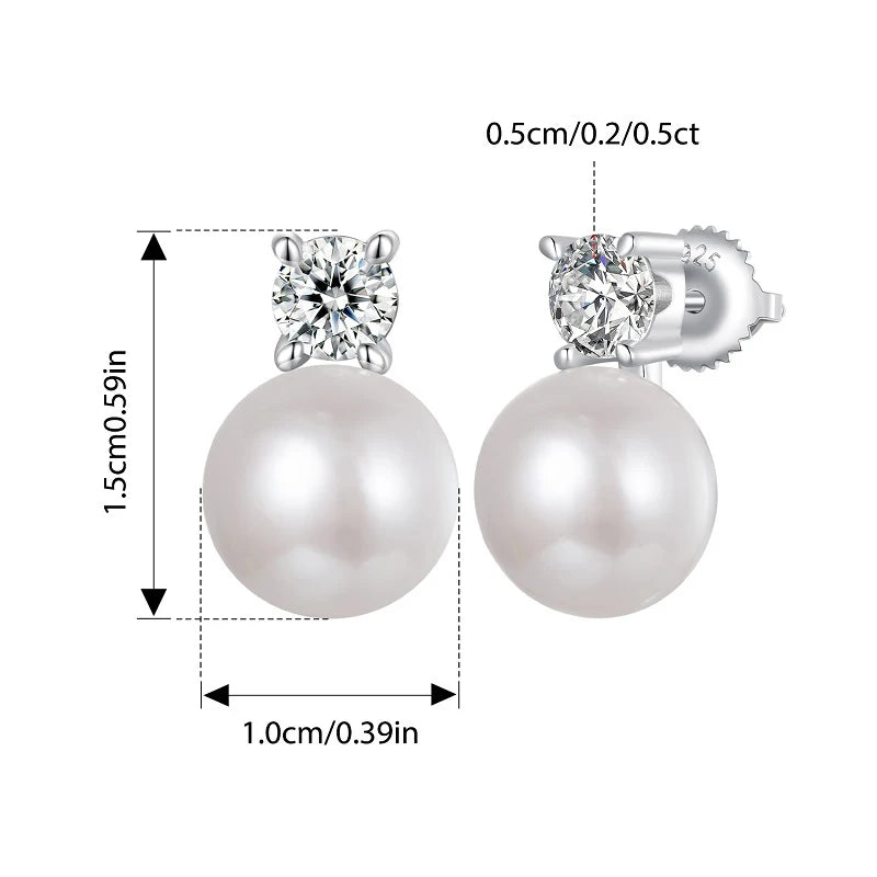 Bamoer U 0.1CT Mini Moissanite Pearl Stud Earrings Natural Freshwater Drop Earrings Lab Diamond 925 Sterling Silver Jewelry Gift