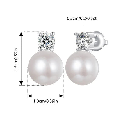Bamoer U 0.1CT Mini Moissanite Pearl Stud Earrings Natural Freshwater Drop Earrings Lab Diamond 925 Sterling Silver Jewelry Gift