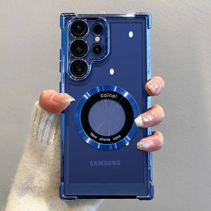 Luxury Plating Magnetic Wireless Charge Case For Samsung S25 S24 Ultra S23 FE S22 Plus S21 Note 20 Clear Lens Protection Cover