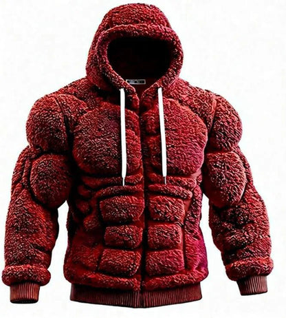 Men's Casual Sports Hoodie Fleece Lined Chest Muscle Print Long Sleeve Loose Fit Polyester Fiber Digital Print Hooded Sweatshirt