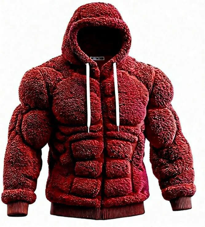 Men's Casual Sports Hoodie Fleece Lined Chest Muscle Print Long Sleeve Loose Fit Polyester Fiber Digital Print Hooded Sweatshirt