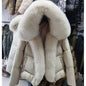 2025 MAOMAOKONG White Duck Down Jacket Winter Women Warm Loose Coat Natural Real Fox Fur Collar Thick Luxury Outerwear parkas