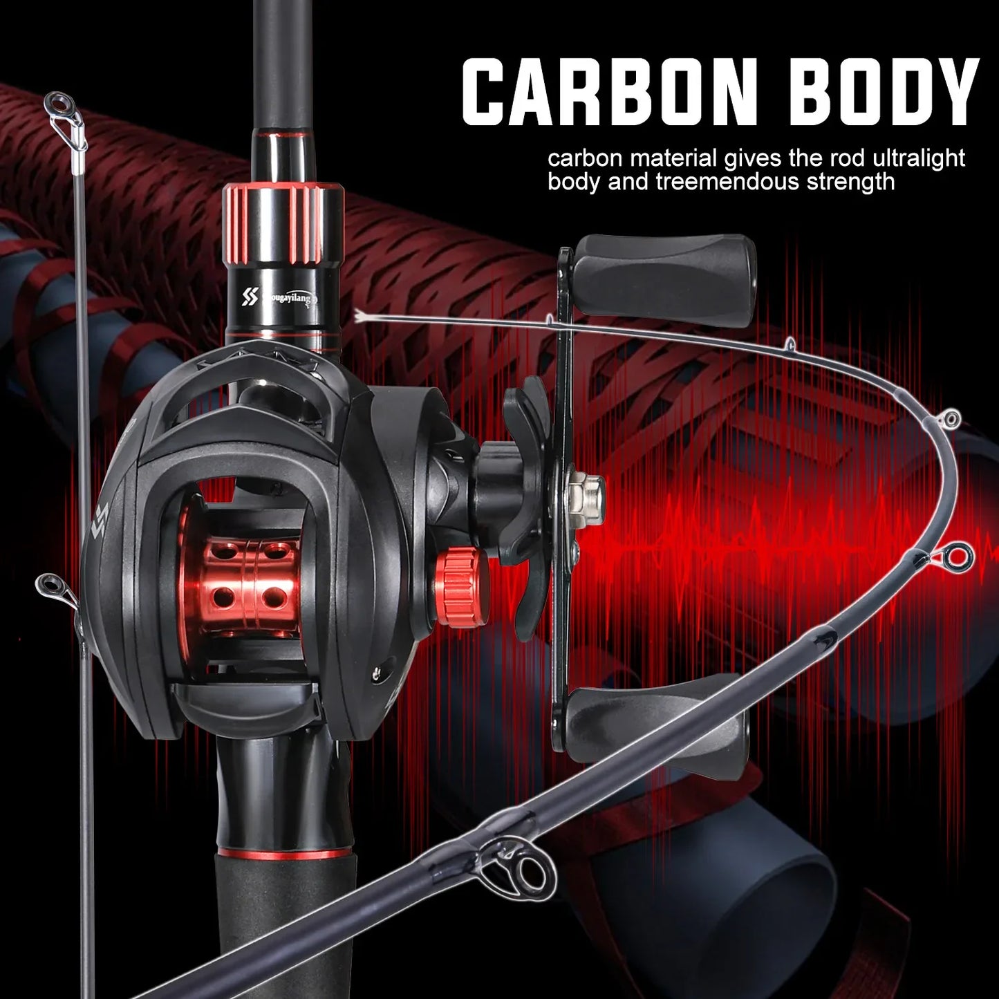 Sougayilang Angelrute Rollen Combo 1,8~2,1m Kohlefaser Casting Rute und 7,2:1 Übersetzung Baitcasting Rolle Max. Bremskraft 10kg für Barsch