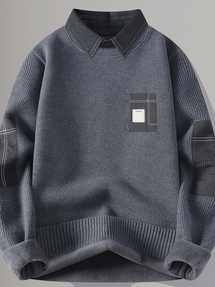 Men's Fce Lined Thiened Long Sve Knitted Sweater Autumn Winter Sle irt Collar  Soft Polyester Casual Wear