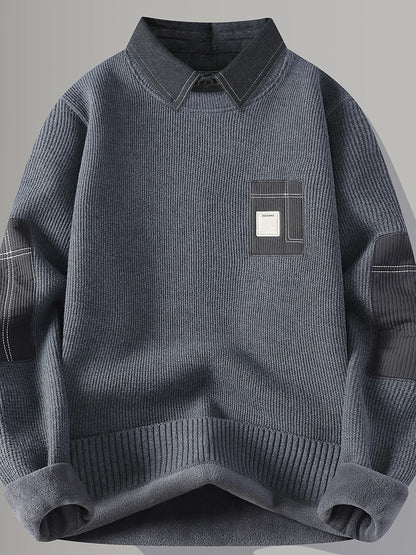 Men's Fce Lined Thiened Long Sve Knitted Sweater Autumn Winter Sle irt Collar  Soft Polyester Casual Wear