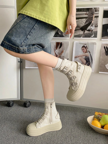 CHABELLA Women's High Top Canvas Shoe Design Buckle Strap Zip Simplicity Female Shoes 2025  High Street Grace Waling Shoes