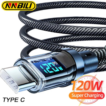 NNBILI 120W USB C und USB A Ladekabel mit LED-Display, USB C=C-C, USB A=A-C, Xiaomi iPhone, Samsung nicht kompatibel
