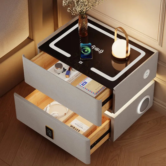 Smart Nightstand with Wireless Charging Floating LED Bedside Table Luxury Modern 2-Tier Storage Drawer Compact Bedroom Furniture