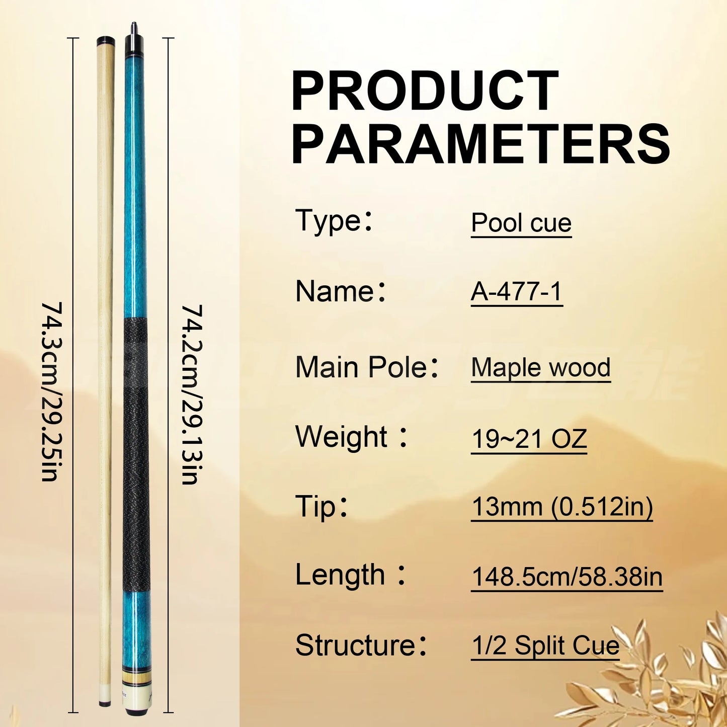 Pro-Grade Maple Pool Cue 13mm Hard-Elastic Rainbow Tip Shockproof & Anti-Deformation Uni-Loc Quick-Release Joint