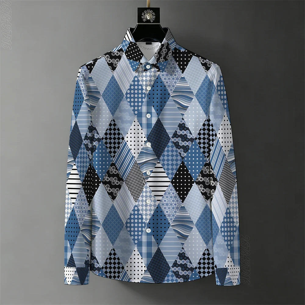 Men's Abstract Color-Block Stripe Print Shirt
