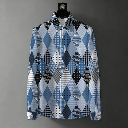 Men's Abstract Color-Block Stripe Print Shirt