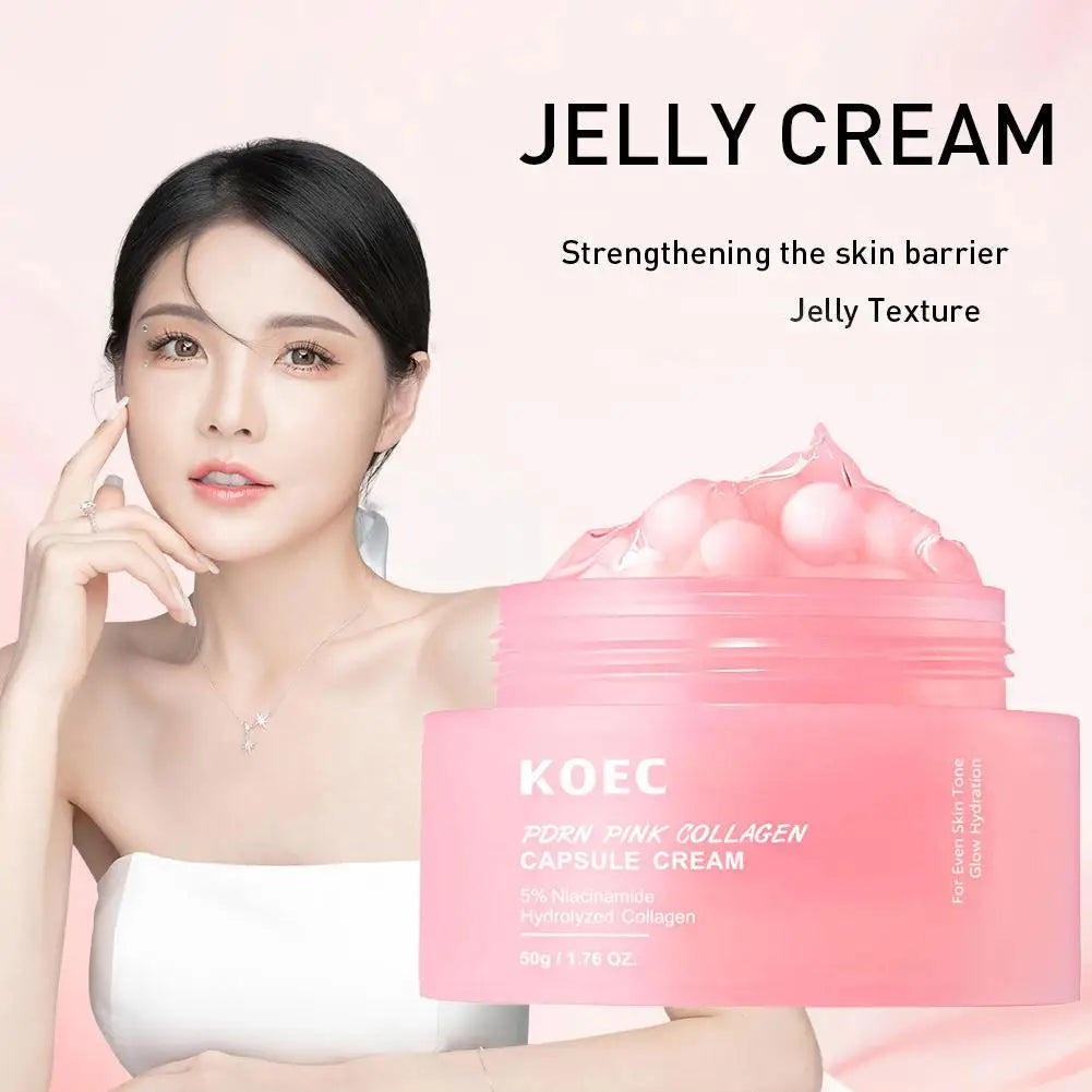 PINK COLLAGEN CAPSULE CREAM 5% Niacinamide Hydrolyzed Collagen Deep Hydrating Jelly Cream Moisturizer Plump,Nourished Skin Care