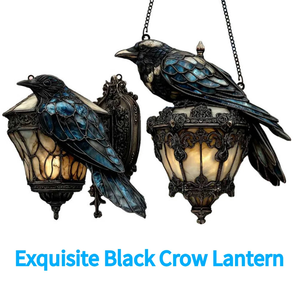 Exquisite black crow lanterns with stained glass design on a white background