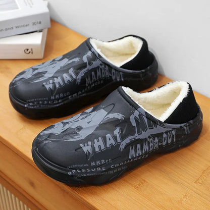 Winter-Fellpantoffeln für Herren, warme Indoor-Baumwollschuhe, wasserdichte Outdoor-Gartenschuhe, Slip-On Clogs, halbe Pantoletten/Sandalen