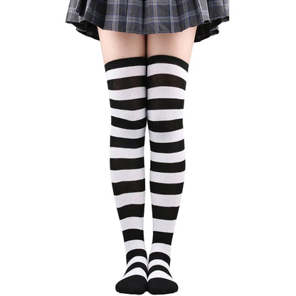 Thigh High Stockings Womens Striped Ladies Girls Black White pink Long Over Above Knee Socks femboy Cosplay Lolita Harajuku Y2k