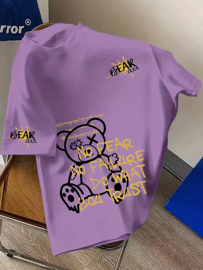 Modisches Herren Sommer personalized Teddybär Buchstaben Print bequemes und atmungsaktives Rundhals T-Shirt Outdoor Street Top