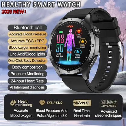 EKG-PPG-Smartwatch für Herren – Blutdruck-, Blutfett- und Harnsäuremonitor mit Bluetooth-Anruffunktion