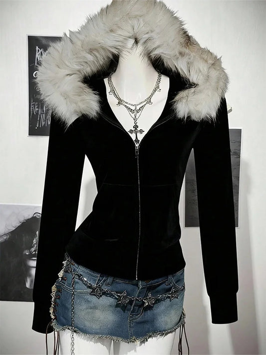 Hoodie Slim Fur Collar Cardigan Sweater Jacket