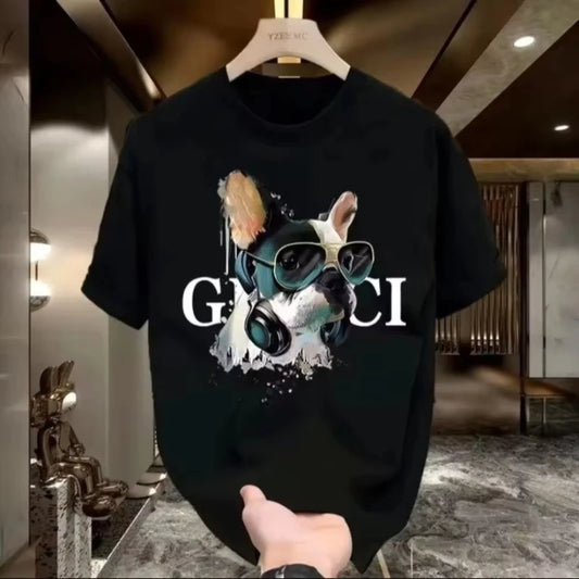 Heavy Print Cotton T-Shirt Loose Round Neck Men's Top