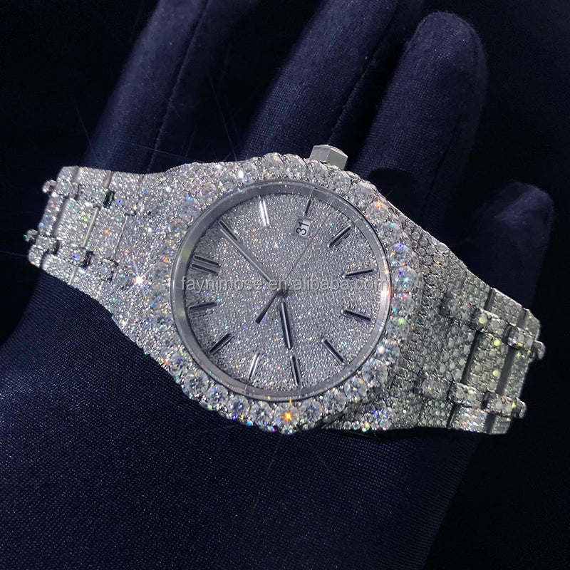 High quality stainless steel luxury watch, hip-hop fully chilled diamond mechanical watch, men's Vvs moissanite diamond watch