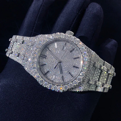 High quality stainless steel luxury watch, hip-hop fully chilled diamond mechanical watch, men's Vvs moissanite diamond watch