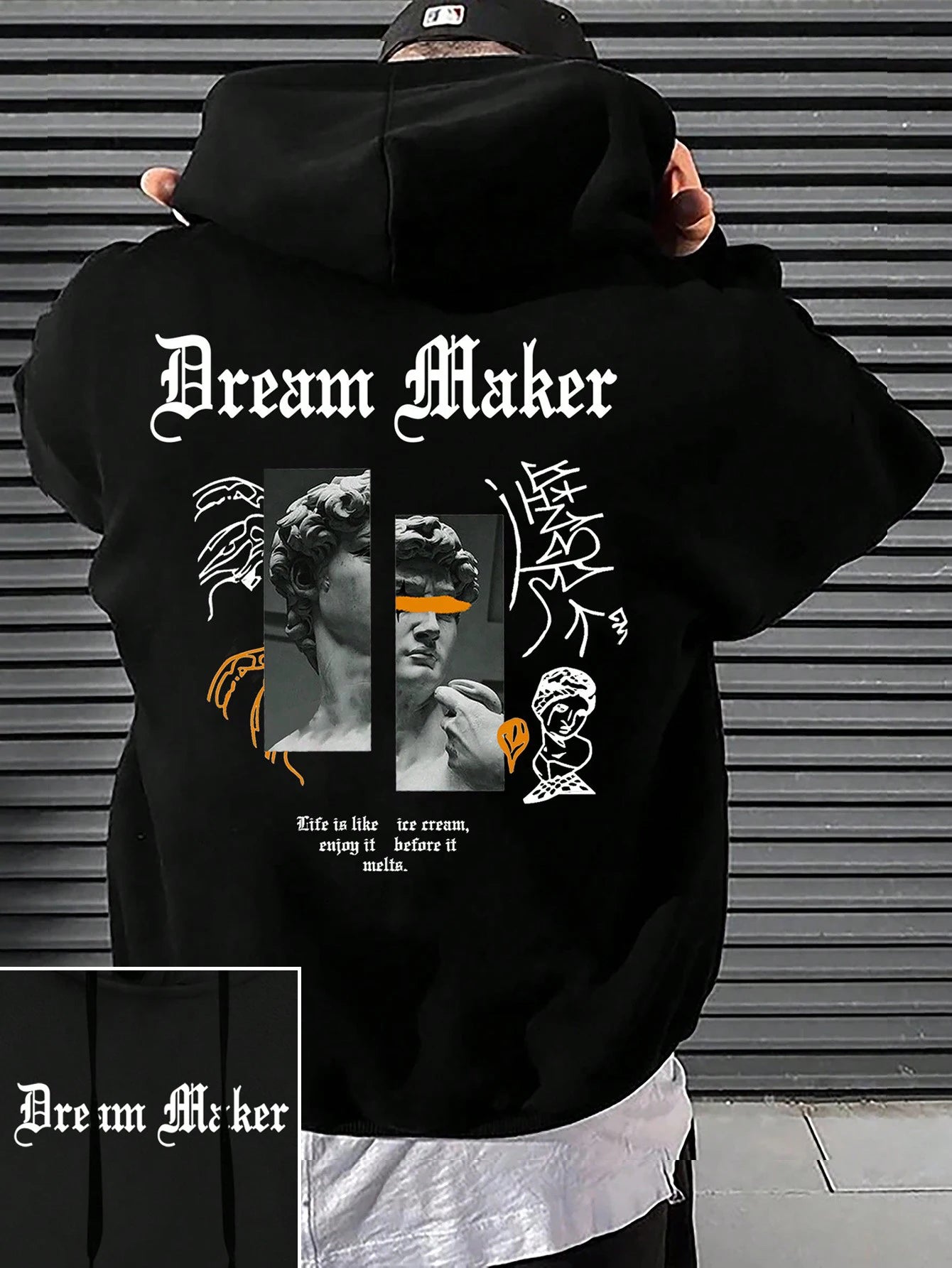 Dream Maker Brave Skulptur Muster Herren Kleidung Kreative Taschen Hoodies Hip Hop Herbst Streetwear Fleece Casual Herrenbekleidung