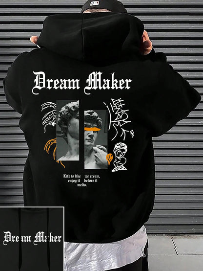 Dream Maker Brave Skulptur Muster Herren Kleidung Kreative Taschen Hoodies Hip Hop Herbst Streetwear Fleece Casual Herrenbekleidung