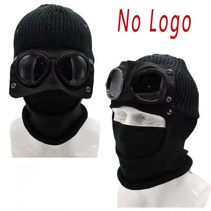 Neue Trendige Herbst Winter Warme Mützen Neue Pilotenbrille Herren Damen Ohrenschutz Plus Fahrrad Vollgesichtsbedeckung Warme Strickmützen