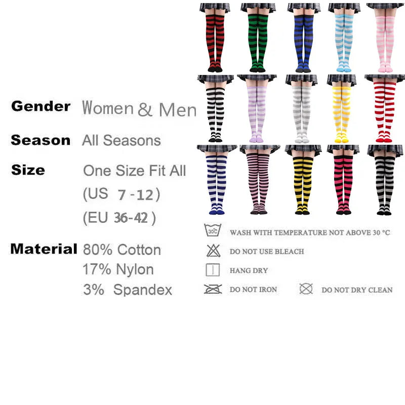 1 Paar stylische knielange JK-Socken, Damen-Streifensocken, hohe Socken, Mädchen-Oberschenkel-Socken. Mehrfarbige gestreifte niedliche Socken
