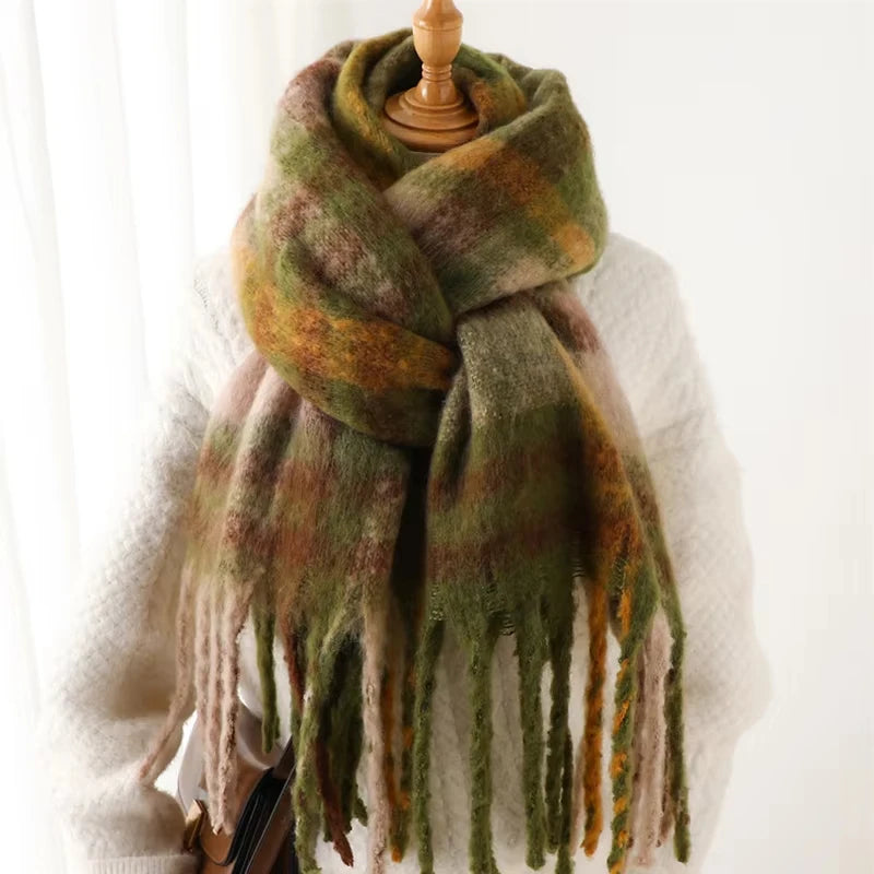 2025 Winter Thick Warm Scarf Women Cashmere Shawl and Wraps Pashmina Neckerchief Bufanda Female Rainbow Hairy Tessel Echarpe New