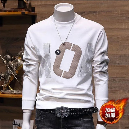 Herren Kleidung Trend Buchstaben-Print Casual Fleece All-Match Sweatshirt Herbst Winter Herren Rundhals Langarm Locker Pullover Oberteile