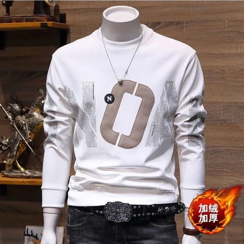 Herren Kleidung Trend Buchstaben-Print Casual Fleece All-Match Sweatshirt Herbst Winter Herren Rundhals Langarm Locker Pullover Oberteile