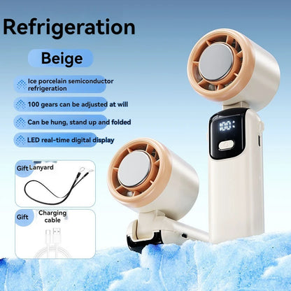 JPNPL Folding Handheld Fan with Hanging Ice Pack