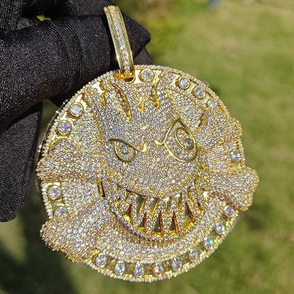 Hip Hop 5A+ CZ Stein gepflastert Bling Iced Out Cartoon-Charaktere Anhänger Halskette Großer runder Charm für Männer Rapper Schmuck