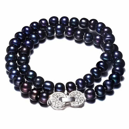7-10mm Natural Freshwater Black Pearls Necklace for Women 925 Sterling Silver Life of Tree Buckle Necklace Jewelry Gift