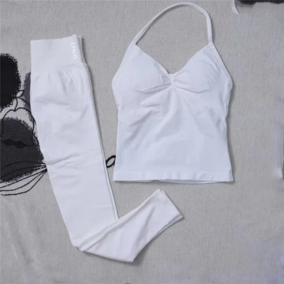 2Pcs Women's Gym Yoga Set Seamless High Waist Leggings Sports Bra Top Workout Outfit Fitness Activewear Running Training Clothes