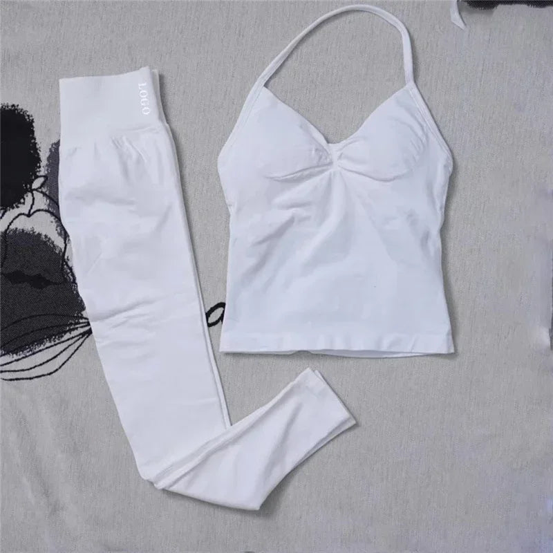 2Pcs Women's Gym Yoga Set Seamless High Waist Leggings Sports Bra Top Workout Outfit Fitness Activewear Running Training Clothes