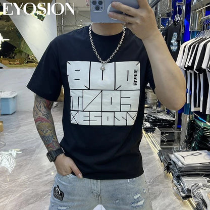 2023 Herren Sommer T-Shirt Sport Fitness Shirt Buchstaben bedruckt Rundhals Locker Koreanisch Halbarm Herren Freizeit Vielseitiges T-Shirt Top