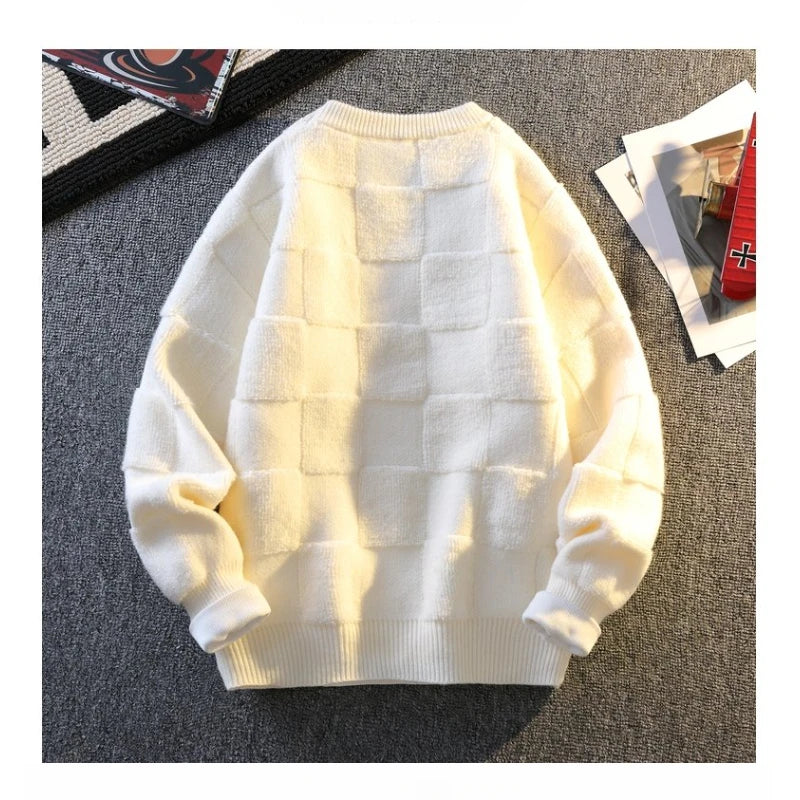 Warm Knit Sweater Autumn Winter Brand Clothing Mens Women Knitting Sweater Loose Fashion Plaid Male Long Sleeve Knitted Pullover