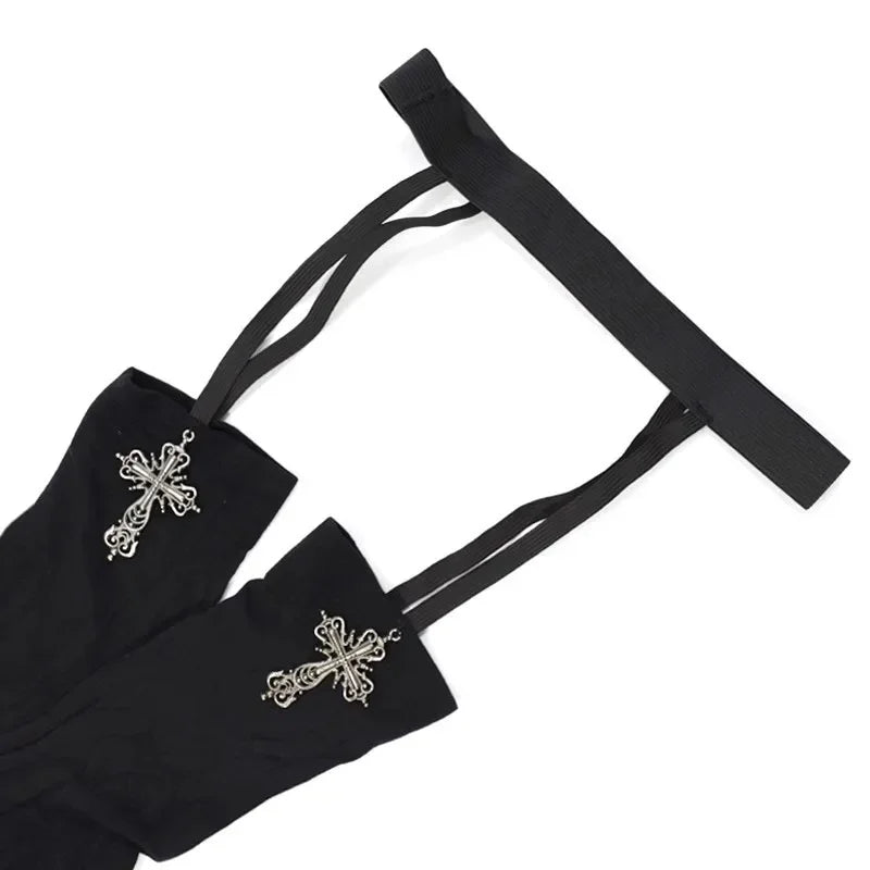 Gothic Cross Suspender Thigh High Stockings for Women | Lolita Anime Cosplay Over Knee Socks