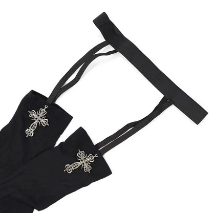 Gothic Cross Suspender Thigh High Stockings for Women | Lolita Anime Cosplay Over Knee Socks