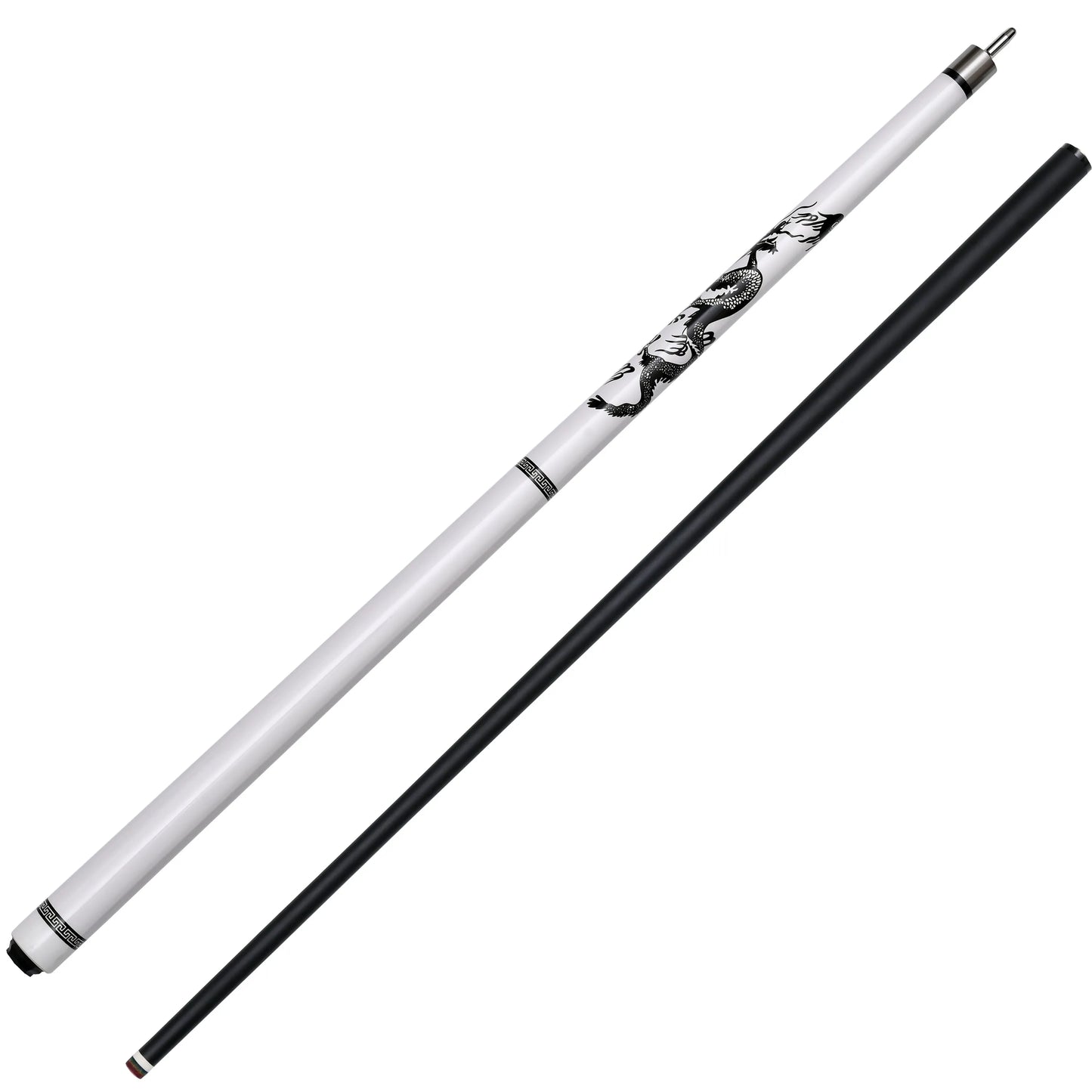 White Fiberglass Pool Stick with Dragon Artwork & Premium Automotive Paint Grip