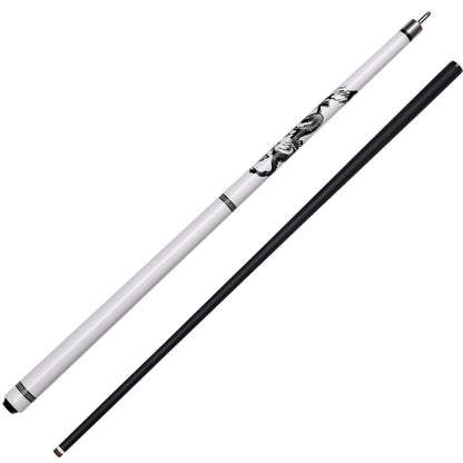 White Fiberglass Pool Stick with Dragon Artwork & Premium Automotive Paint Grip