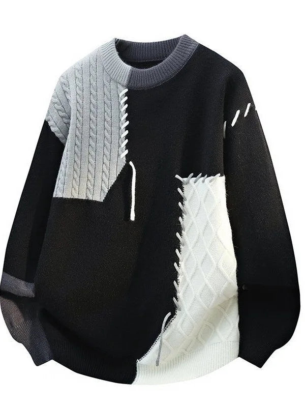 Men's Knitted Sweater Casual Loose Winter Faion Personali Design Geometric Pattern Long Sve Crew ...