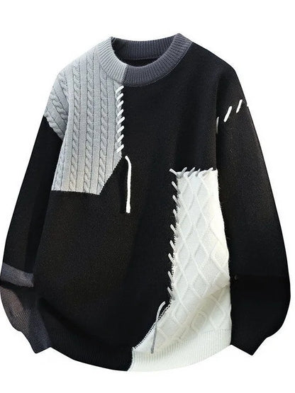 Men's Knitted Sweater Casual Loose Winter Faion Personali Design Geometric Pattern Long Sve Crew ...