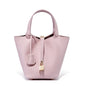 Genuine Leather Shoulder Bucket Bag Women Litchi Pattern Mini Basket Tote Soft Handbag Mommy Bride Wedding Bags with Lock