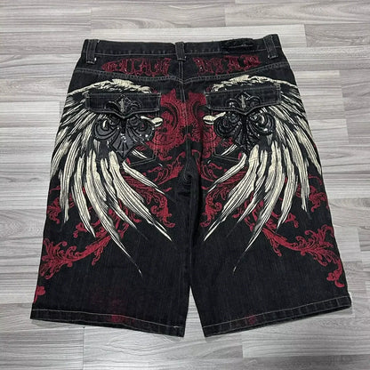 Amerikanische Retro Gothic Damen Denim Shorts Muster Stickerei Loose Unisex Shorts Y2K Printing Korean Casual Fashion Paar Shorts