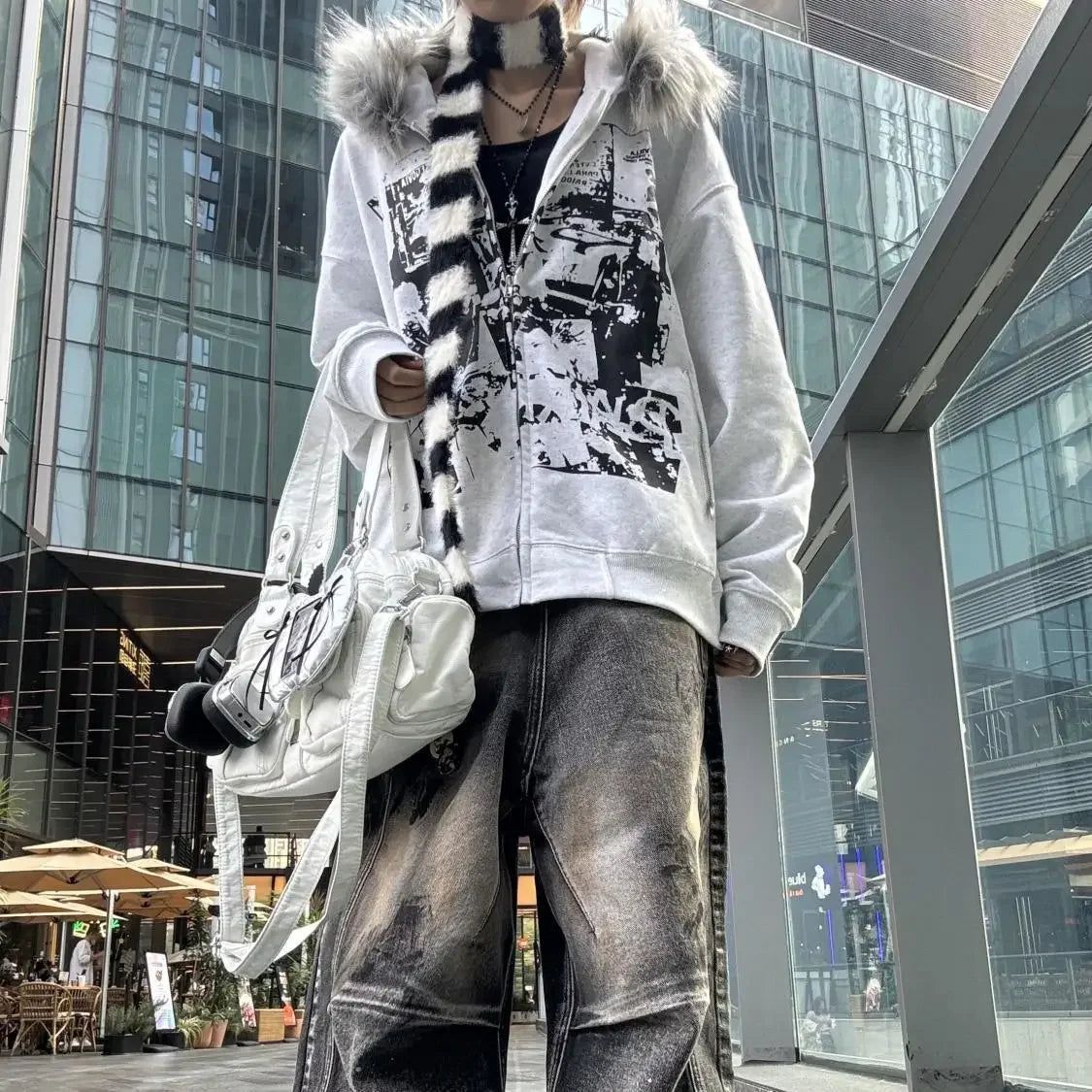 Hoodie Sweatshirt Jackets Subculture Faux Fur Hooded Casual
